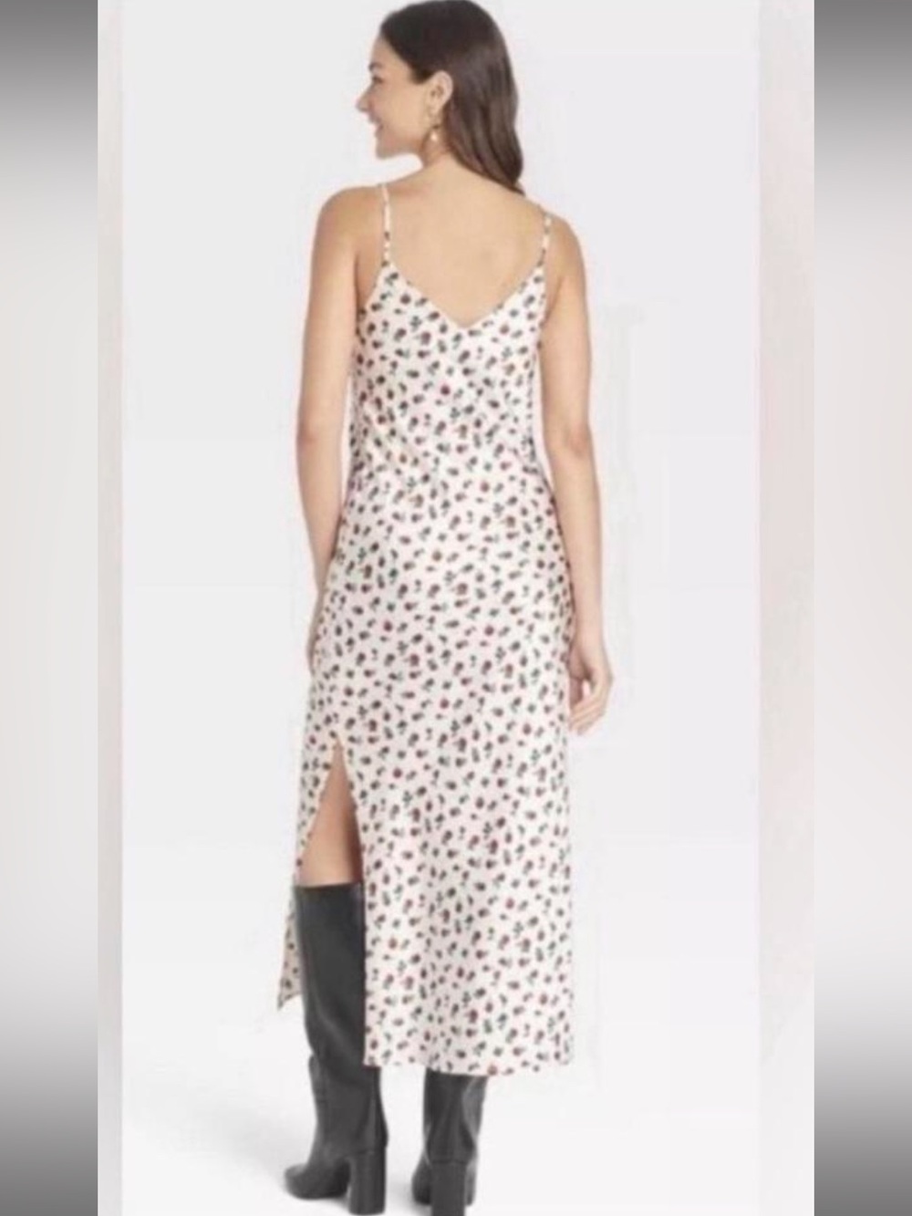 Satin Rose Print Maxi Slip Dress Cream w/Red Roses by A New Day from Target